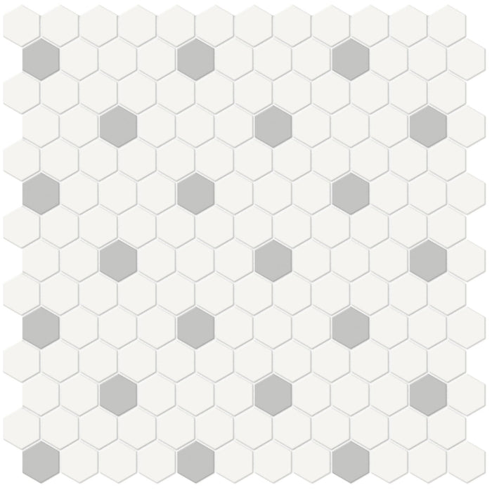 Tesoro Collection - Soho Series - 1 in. Hex Mosaic - Matte White with Loft Grey