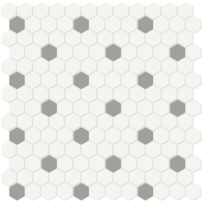 Tesoro Collection - Soho Series - 1 in. Hex Mosaic - Matte White with Cement Chic