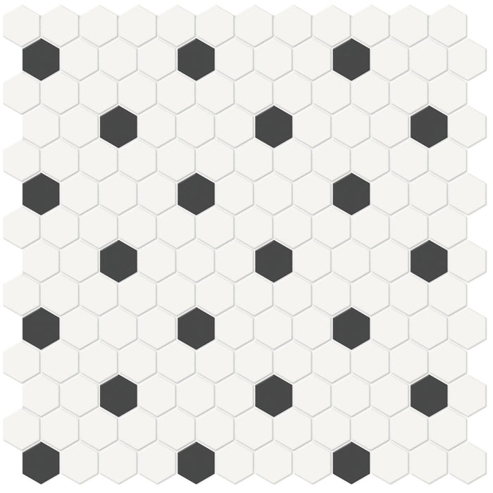 Tesoro Collection - Soho Series - 1 in. Hex Mosaic - Matte White with Retro Black