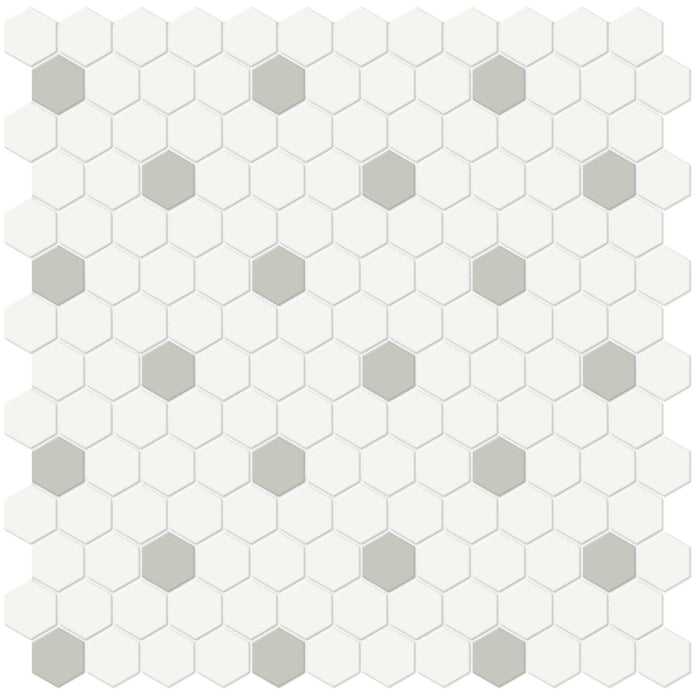 Tesoro Collection - Soho Series - 1 in. Hex Mosaic - Matte White with Soft Sage