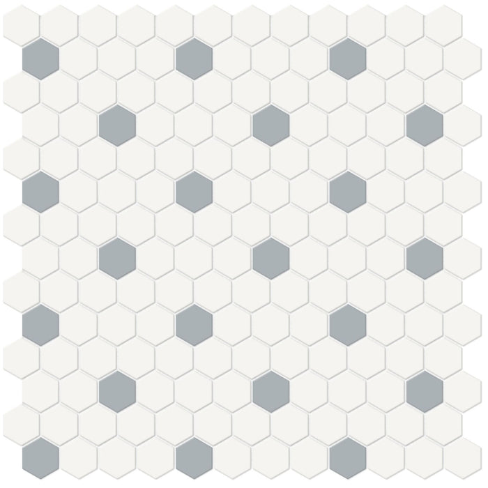 Tesoro Collection - Soho Series - 1 in. Hex Mosaic - Matte White with Cloud Blue