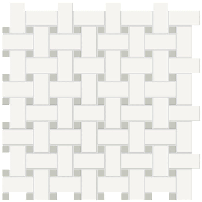Tesoro Collection - Soho Series - Basketweave Mosaic - Matte White with Soft Sage