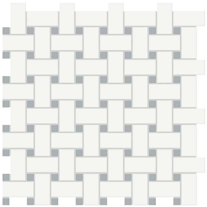Tesoro Collection - Soho Series - Basketweave Mosaic - Matte White with Cloud Blue