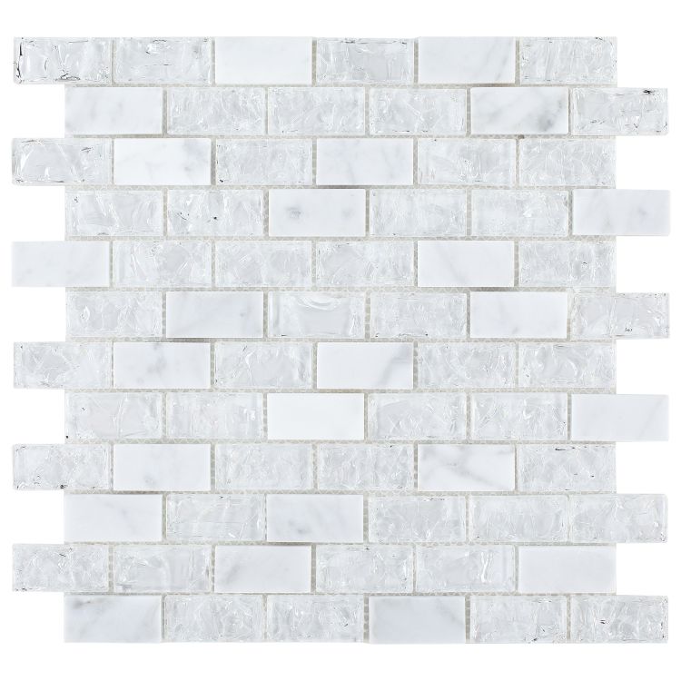 Elysium - Icy Brick 11.75 in. x 11.75 in. Glass Mosaic