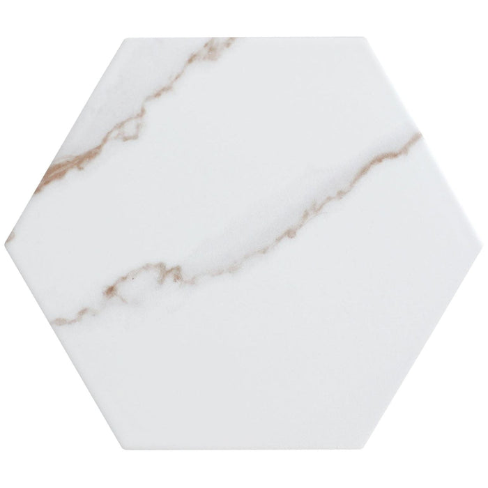 Bellagio - Bismarck Palmer Collection - 8" x 9" Porcelain Hex Tile - Ghost White