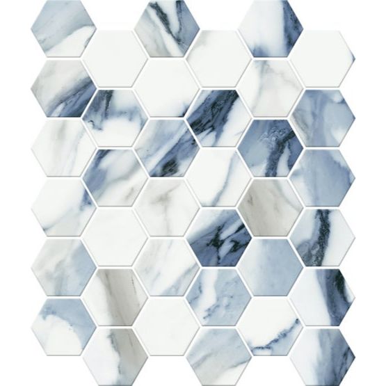 Floors 2000 - Calacatta Aqua Hex Polished Porcelain Mosaic - Aqua