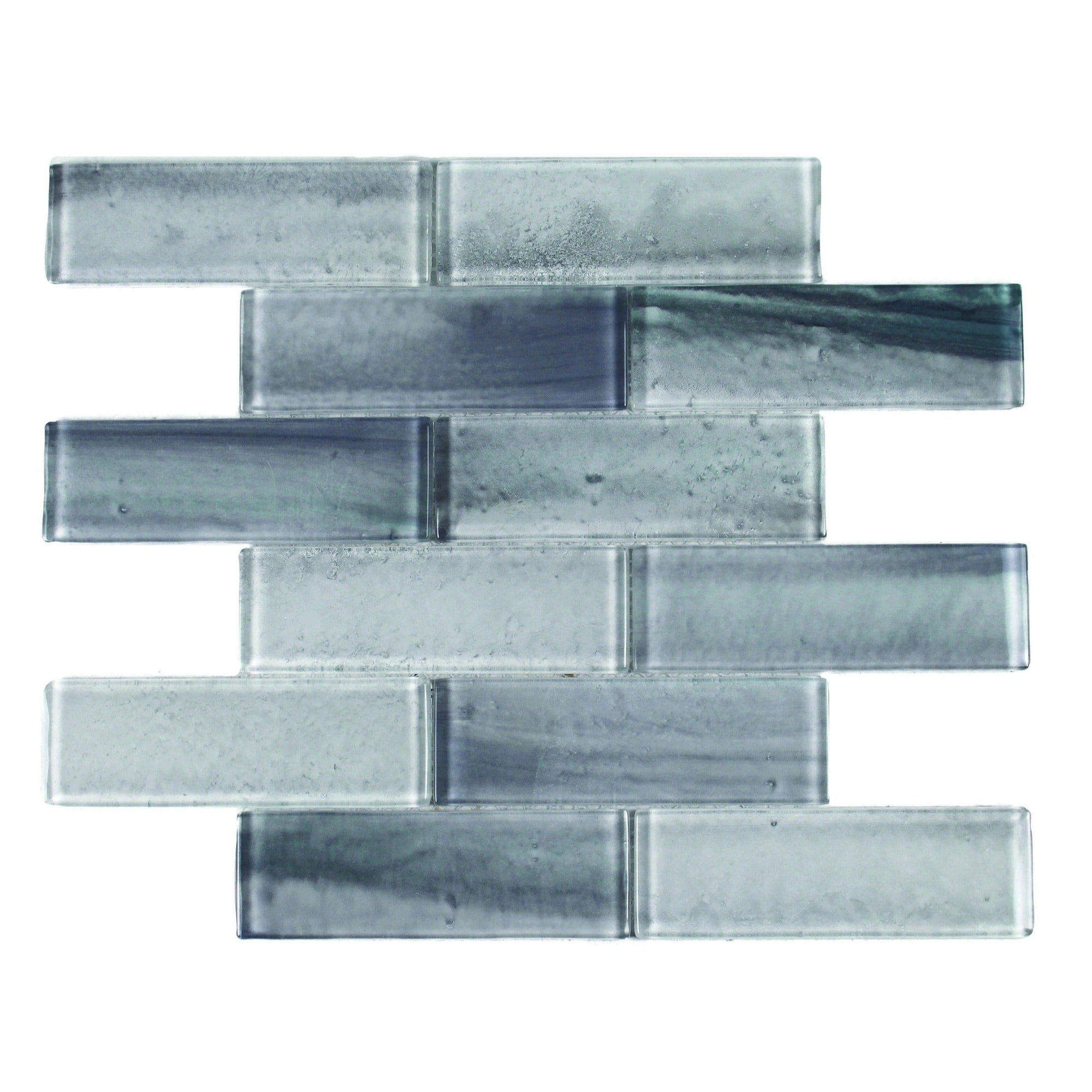 Tesoro - Gemstone Collection 2" x 6" Glass Mosaic - Silver