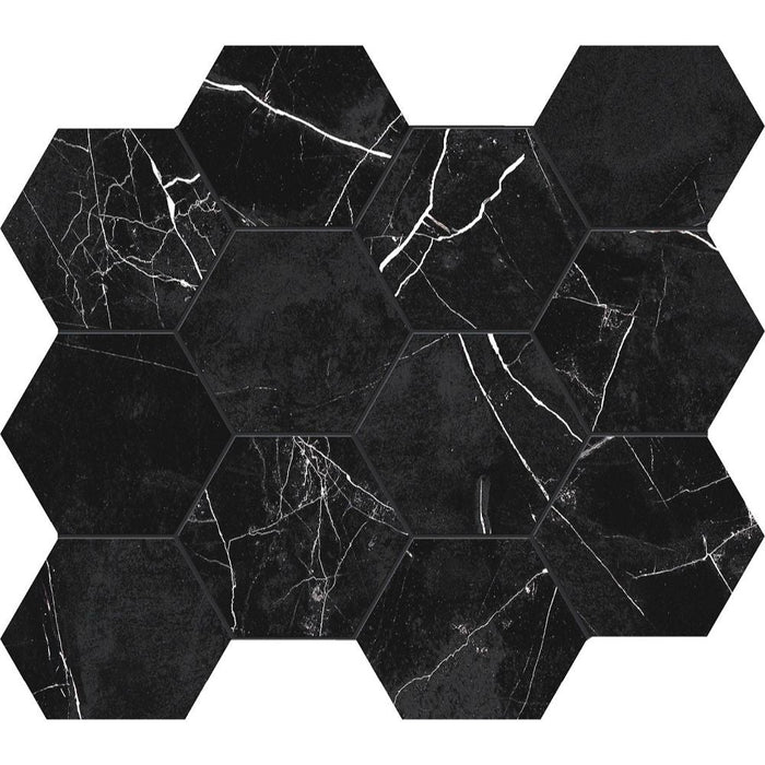 Rickert Tile - Muse 2.0 4" Hex Porcelain Mosaic - Nero Marquinia