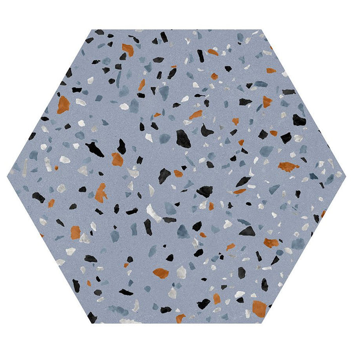 Bellagio - Abstract Collection - 8" x 9" Porcelain Hex Tile - Blue