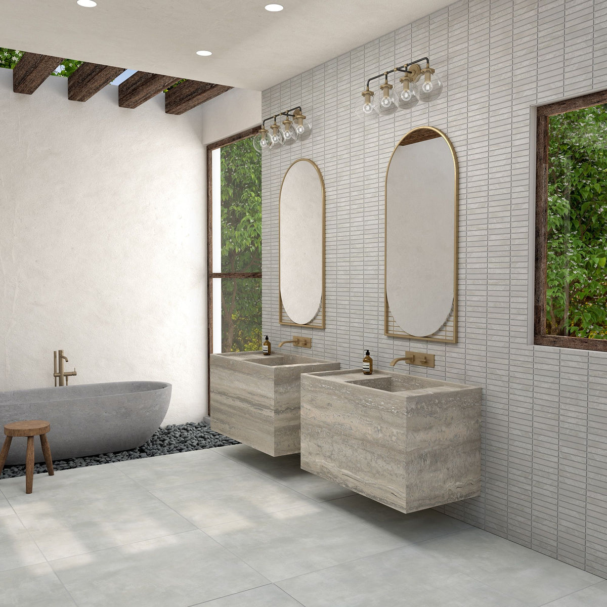 Daltile - Bryne - 1 in. x 6 in. - Satin Straight Joint Porcelain Mosaic - Mist wall installation