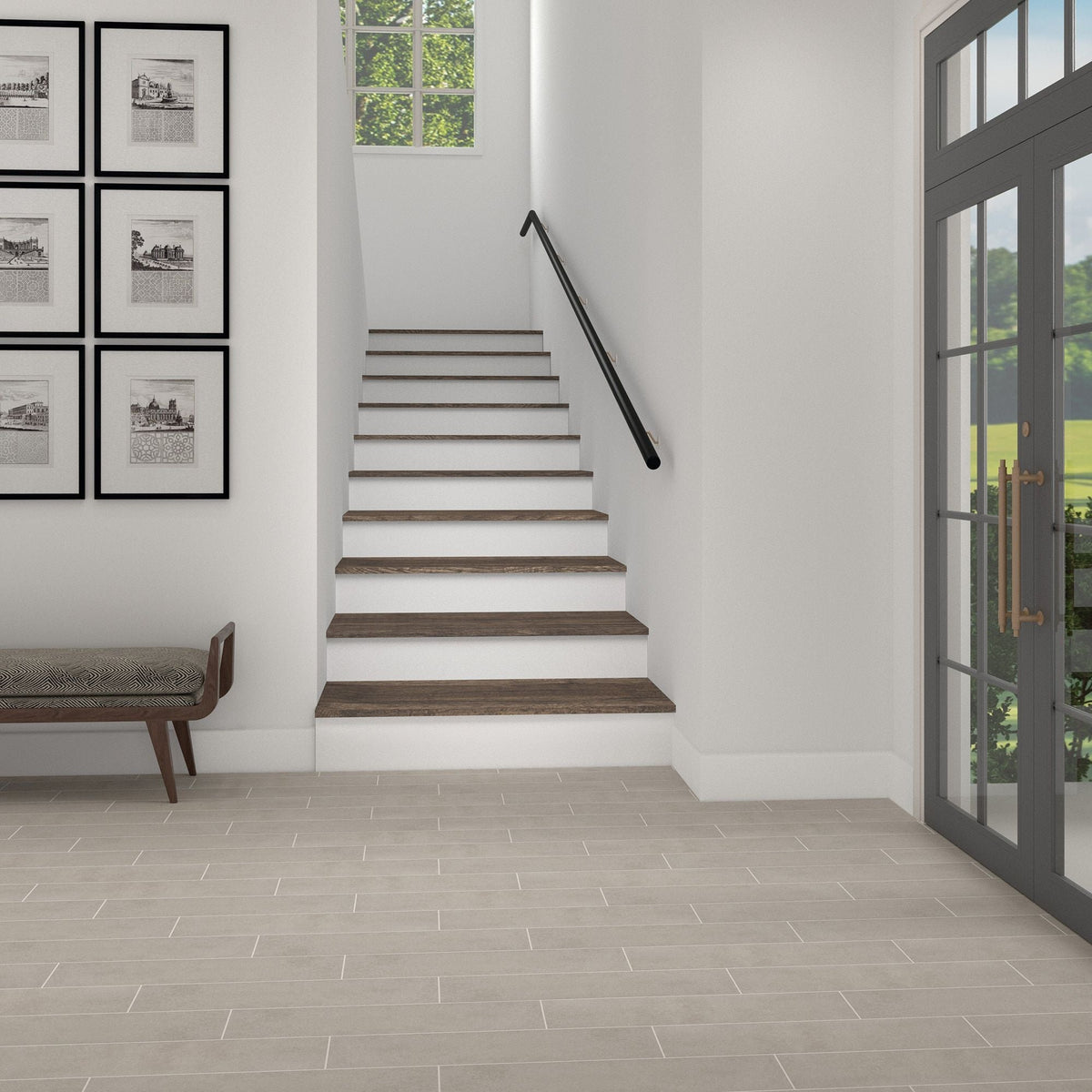 Daltile - Portfolio 12 in. x 24 in. Microban Porcelain Tile - Dove Grey floor installation