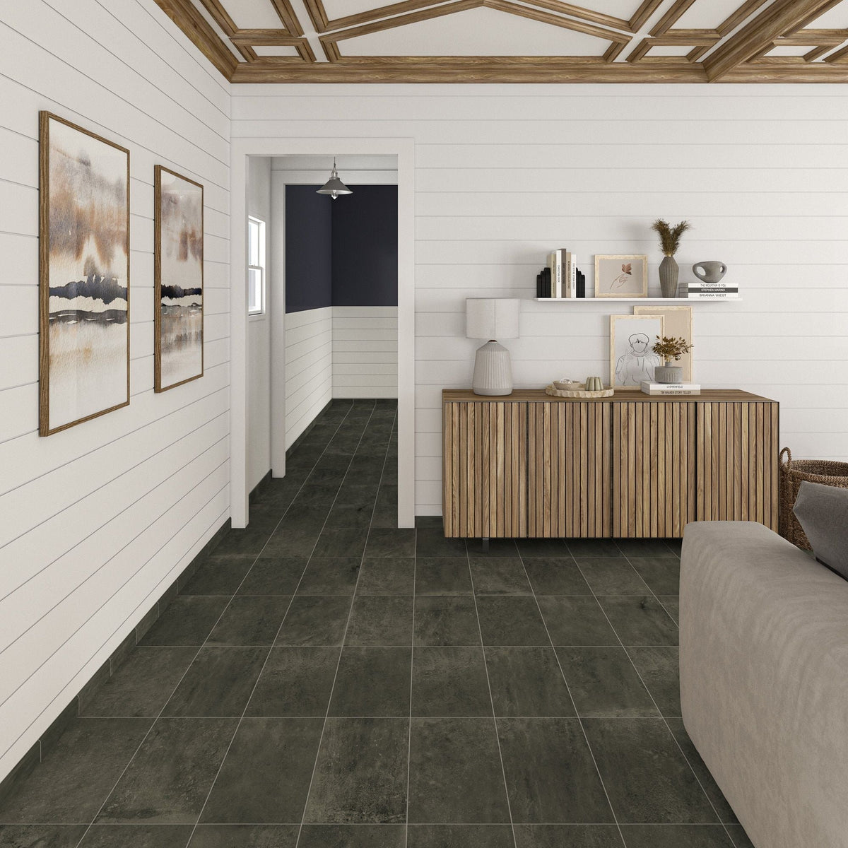 Daltile - Portfolio 12 in. x 24 in. Porcelain Tile - Charcoal floor installation