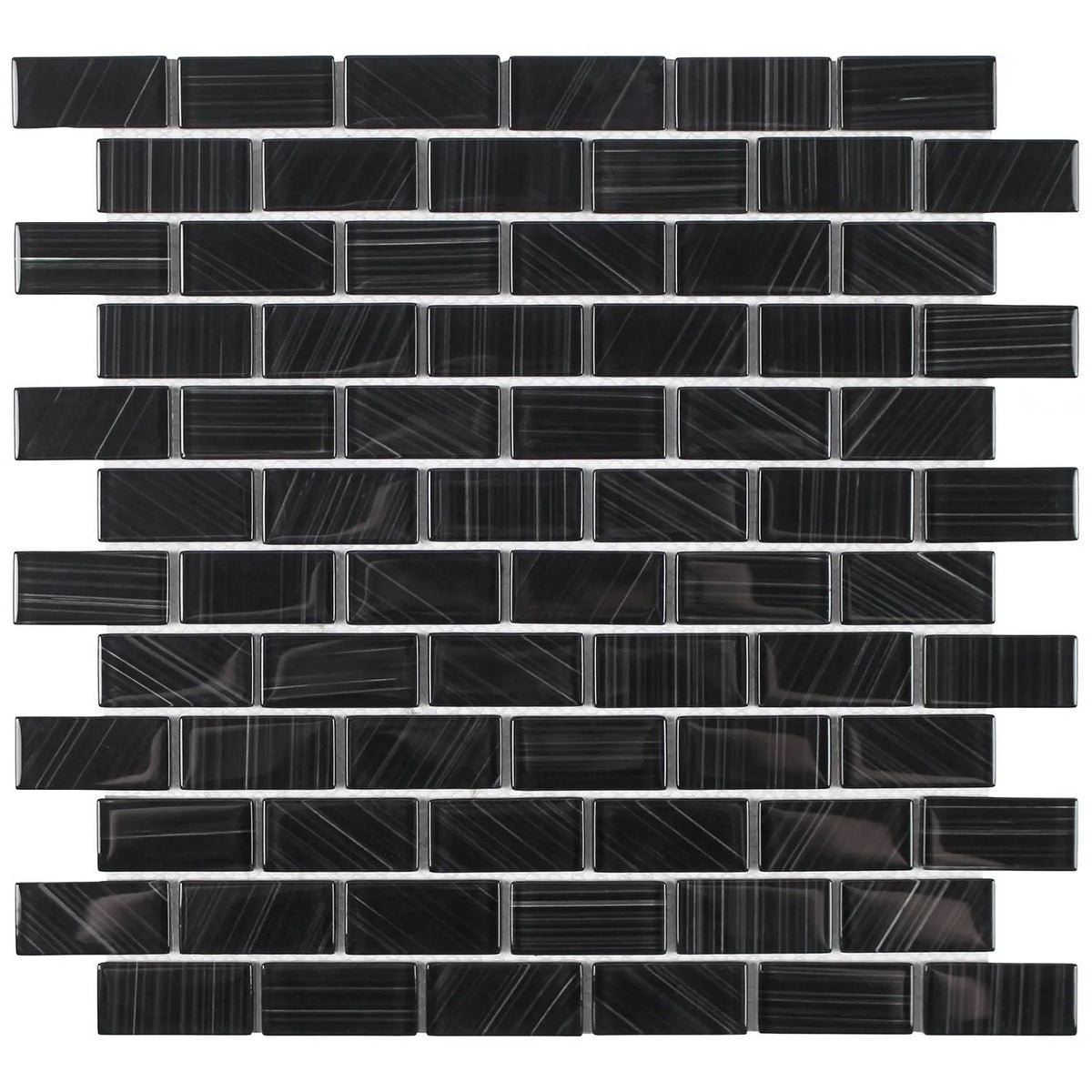 Tesoro - Striped Collection 1&quot; x 2&quot; Glass Mosaic - Black