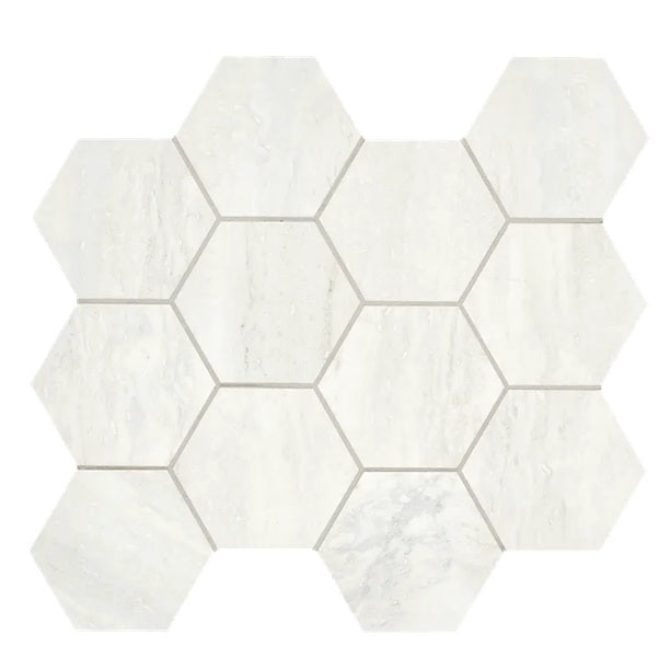Arizona Tile - Invictus Vein Cut 4&quot; Hex Polished Porcelain Mosaic - White