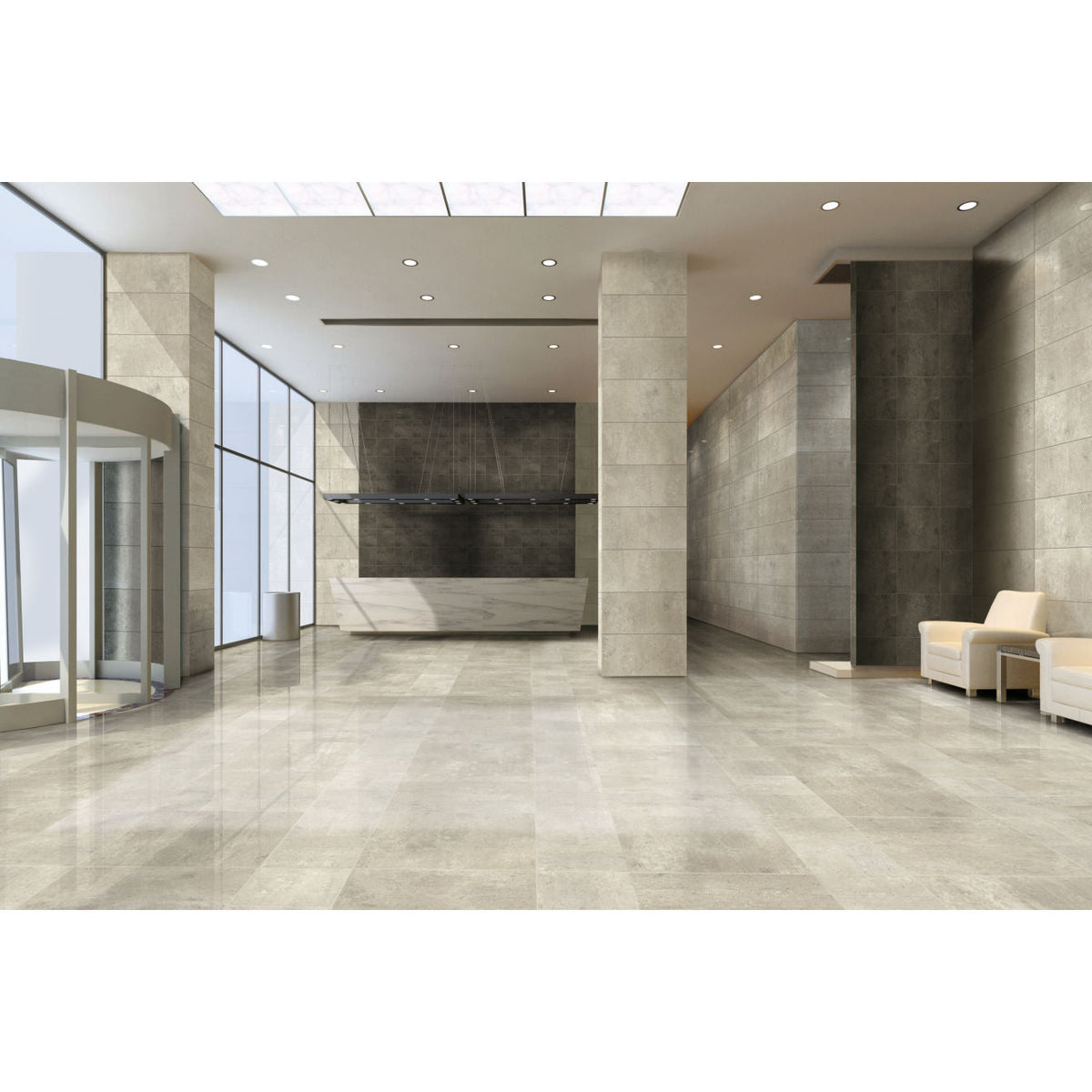 Bedrosians - Simply Modern - 12&quot; x 24&quot; Color body Porcelain Tile - Creme Room Scene