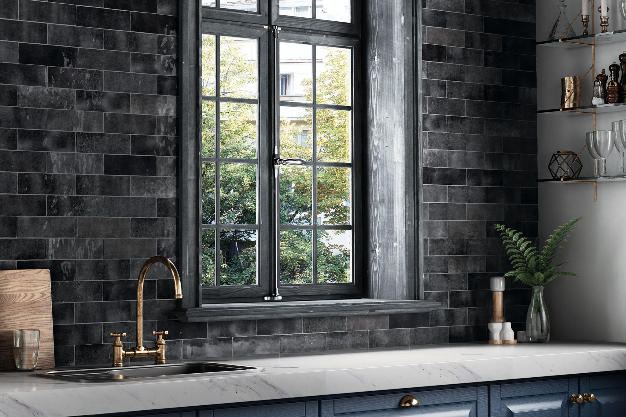 Bedrosians Tile & Stone - Cloe 2.5" x 8" Wall Tile - Black - Floorzz