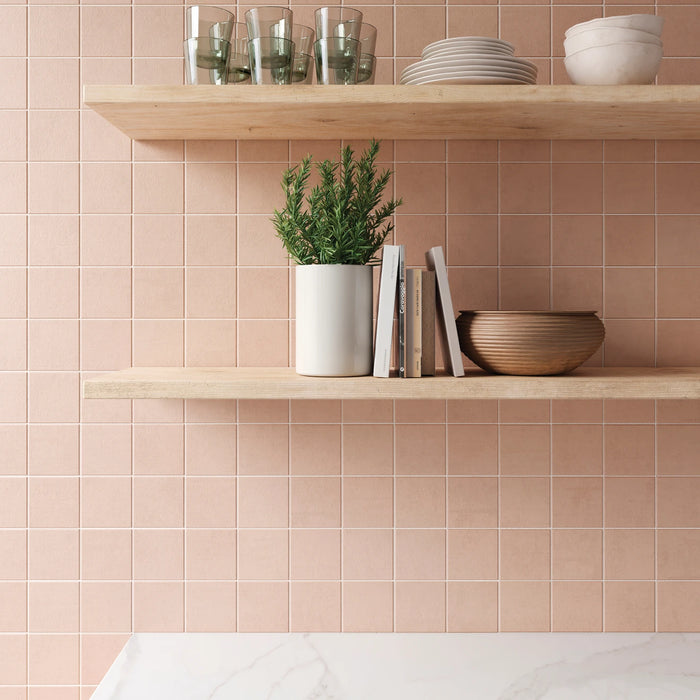 Bedrosians Tile & Stone - Sahara 4" x 4" Matte Porcelain Mosaic Tile - Rose Room Scene