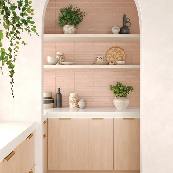 Bedrosians Tile & Stone - Sahara 1" x 12" Matte Porcelain Mosaic Tile - Rose Room Scene