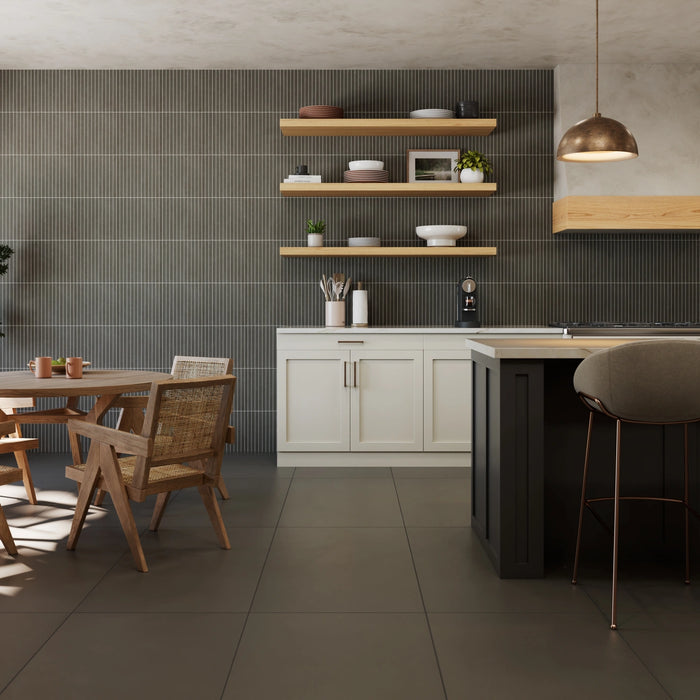 Bedrosians Tile & Stone - Sahara 1" x 12" Matte Porcelain Mosaic Tile - Dark Room Scene