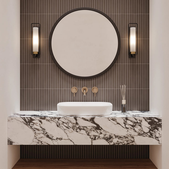 Bedrosians Tile & Stone - Sahara 1" x 12" Matte Porcelain Mosaic Tile - Dark Installed