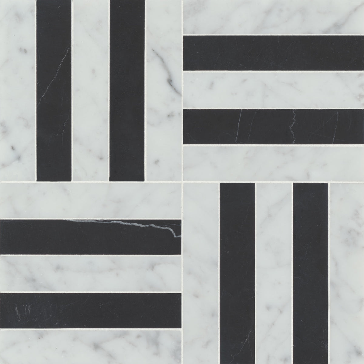 Bedrosians - Matisse Mosaic 2 Marble Blend - White Carrara &amp; Nero Marquina