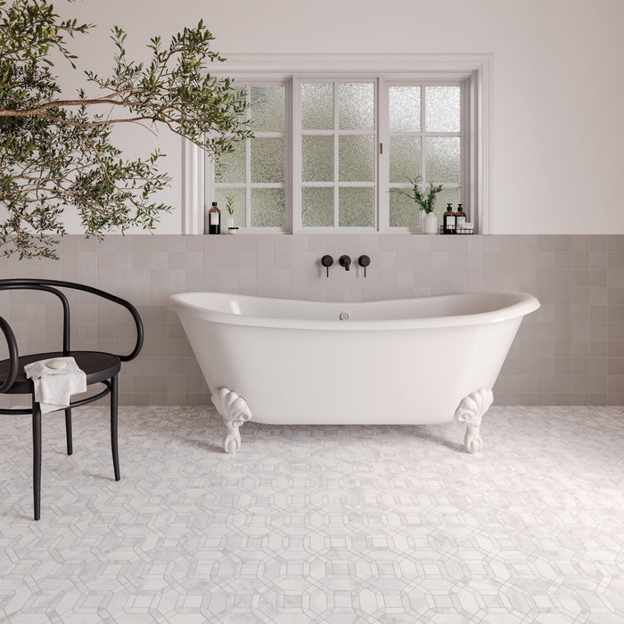 Bedrosians - Monet Honed Marble Mosaic 1 Tile - White Carrara Room Scene