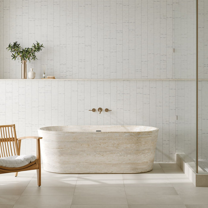 Bedrosians - Monet Honed Marble Mosaic 3 Tile - Oriental White Installed