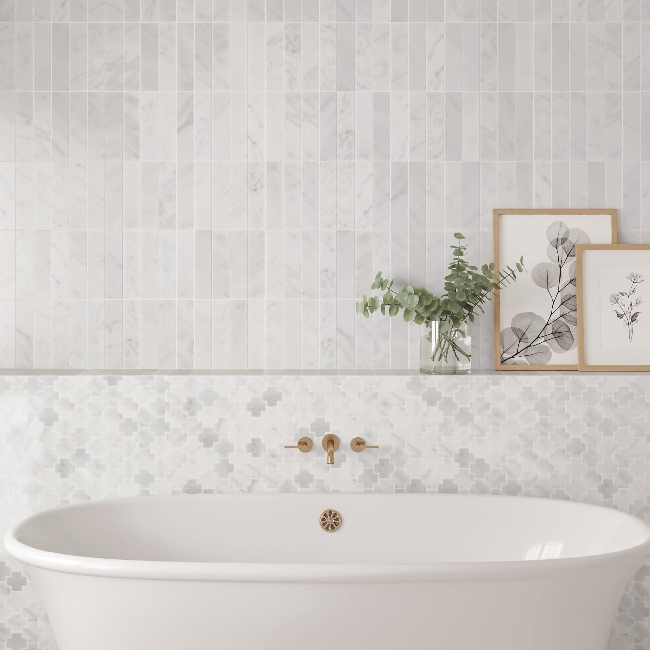 Bedrosians - Monet Honed Marble Mosaic 4 Tile - Oriental White