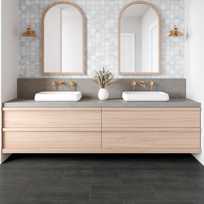 Bedrosians - Monet Honed Marble Mosaic 6 Tile - White Carrara Room scene