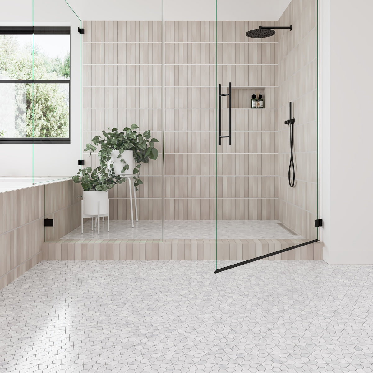 Bedrosians - Monet Honed Marble Mosaic 9 Tile - White Carrara Floor Install