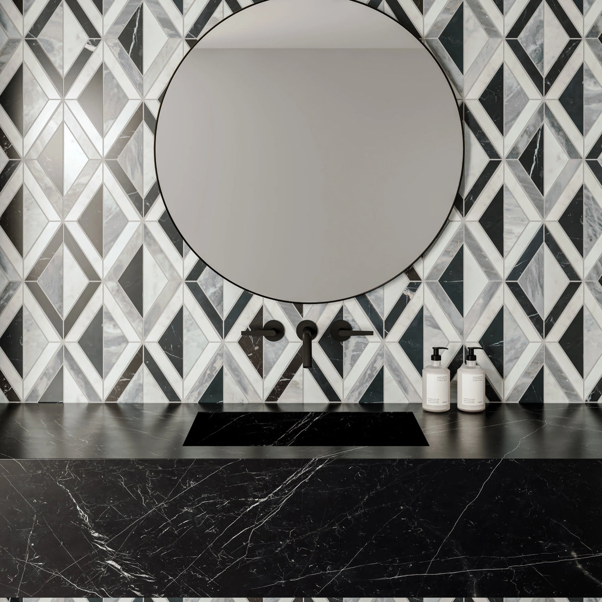 Bedrosians - Modni Arlo Honed Marble Blend Mosaic - Cool Blend Room Scene