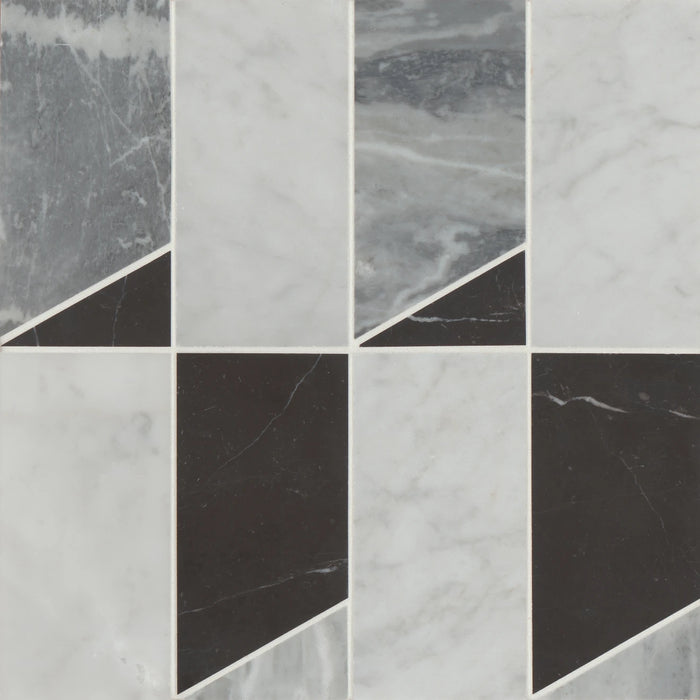 Bedrosians - Modni Jett Honed Marble Blend Mosaic - Cool Blend