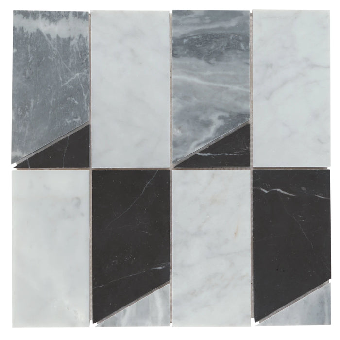 Bedrosians - Modni Jett Honed Marble Blend Mosaic - Cool Blend