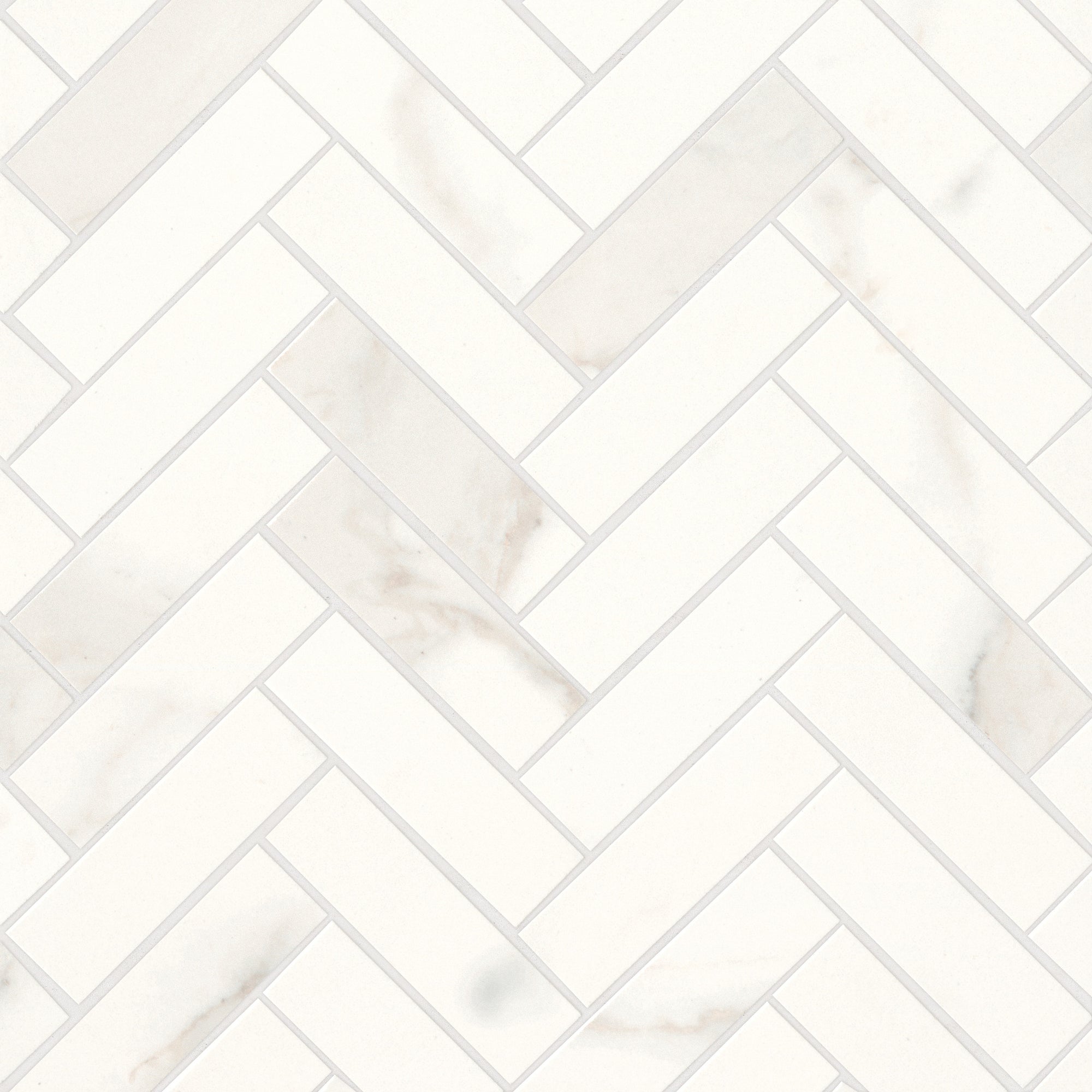 Bedrosians - Magnifica Encore - 1" x 4" Herringbone Mosaic - Calacatta Super White Polished