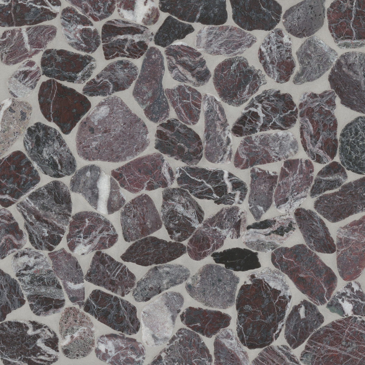 Bedrosians Tile &amp; Stone - Waterbrook 12&quot; x 12&quot; Medium Sliced Pebble Mosaic Tile - Rosso Levanto