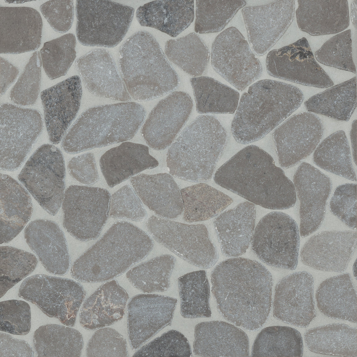 Bedrosians Tile &amp; Stone - Waterbrook 12&quot; x 12&quot; Medium Sliced Pebble Mosaic Tile - Pewter Grey