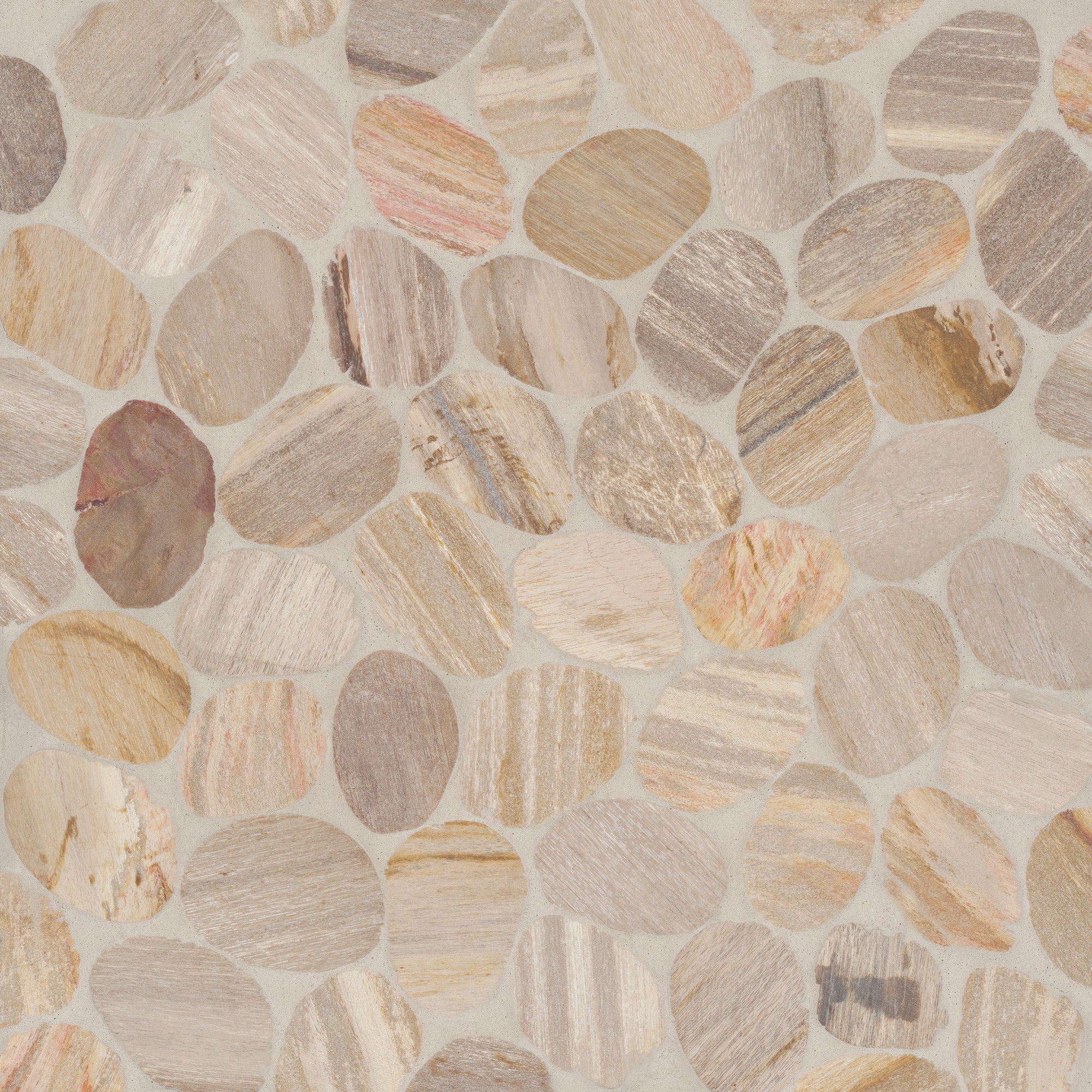 Bedrosians Tile & Stone - Waterbrook 12" x 12" Medium Tumbled Pebble Mosaic Tile - Fossil Wood