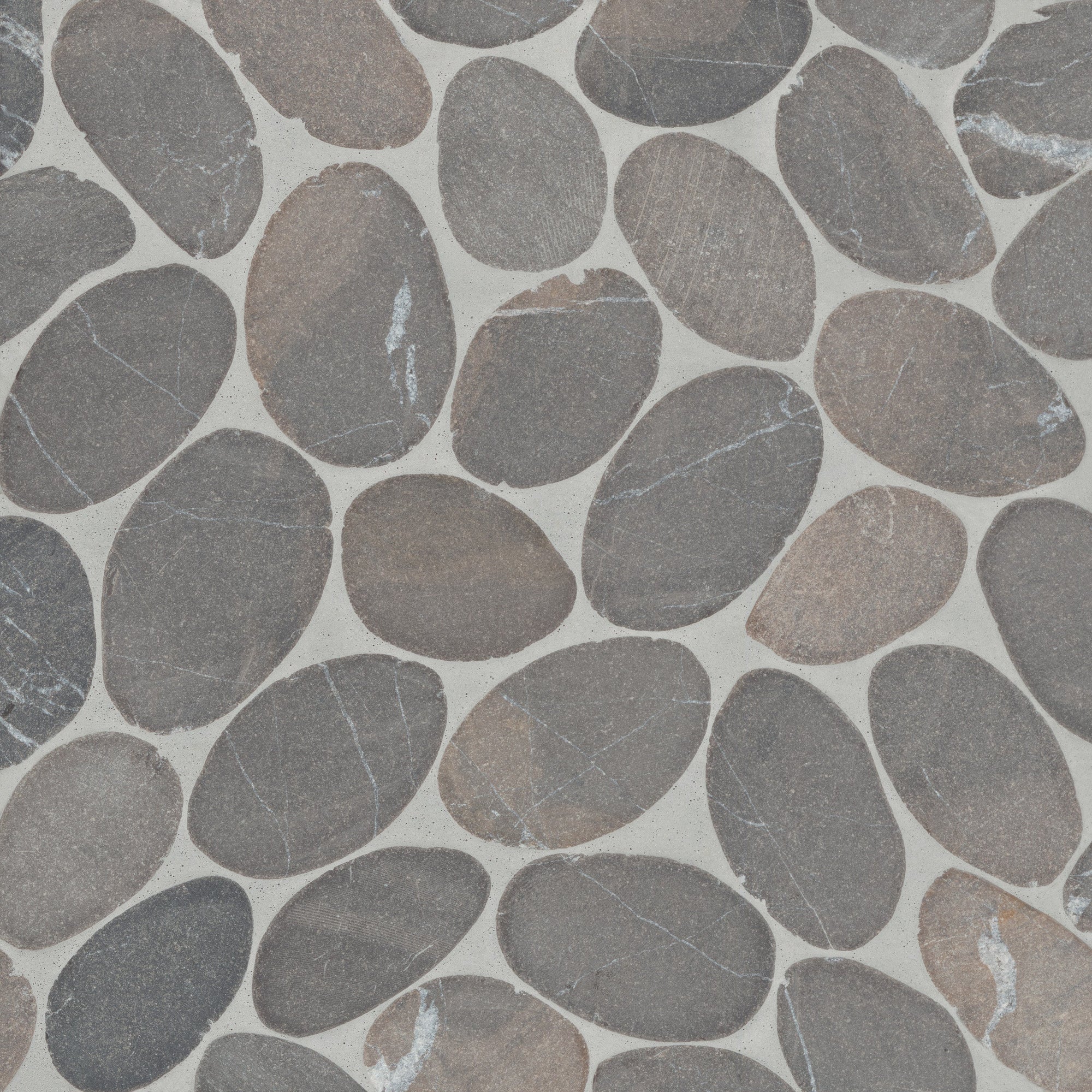 Bedrosians Tile & Stone - Waterbrook 12" x 12" Jumbo Sliced Pebble Mosaic Tile - Dark Grey