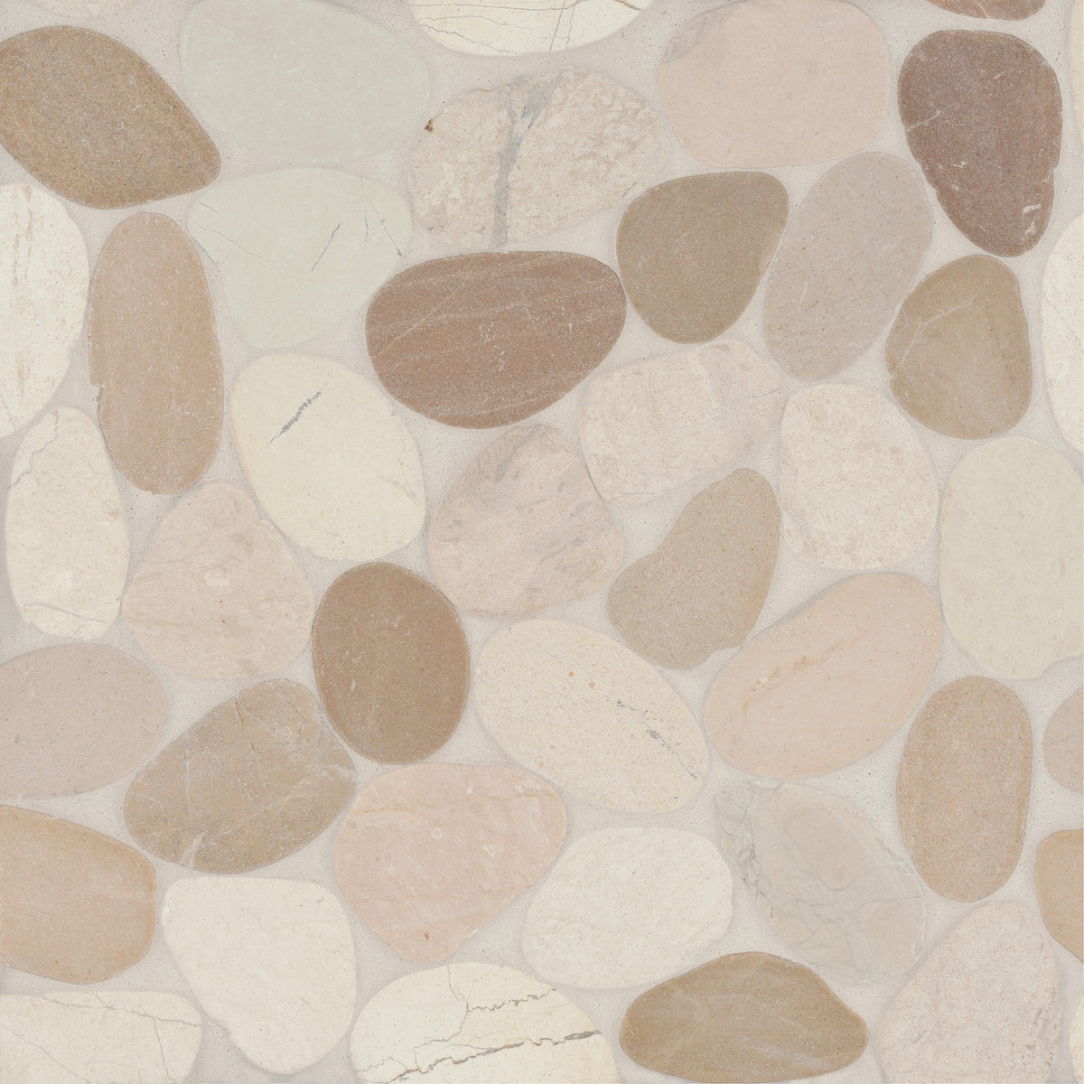 Bedrosians Tile &amp; Stone - Waterbrook 12&quot; x 12&quot; Jumbo Sliced Pebble Mosaic Tile - White and Tan