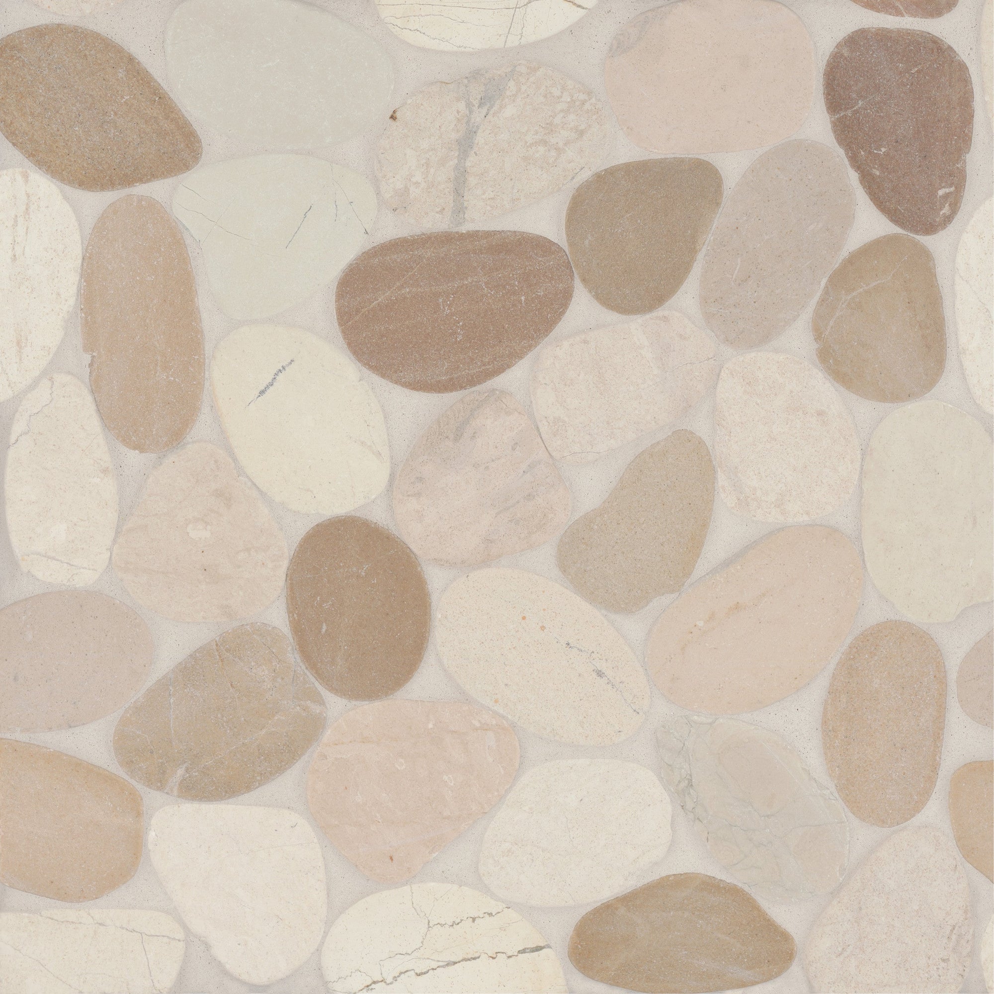 Bedrosians Tile & Stone - Waterbrook 12" x 12" Jumbo Sliced Pebble Mosaic Tile - White and Tan
