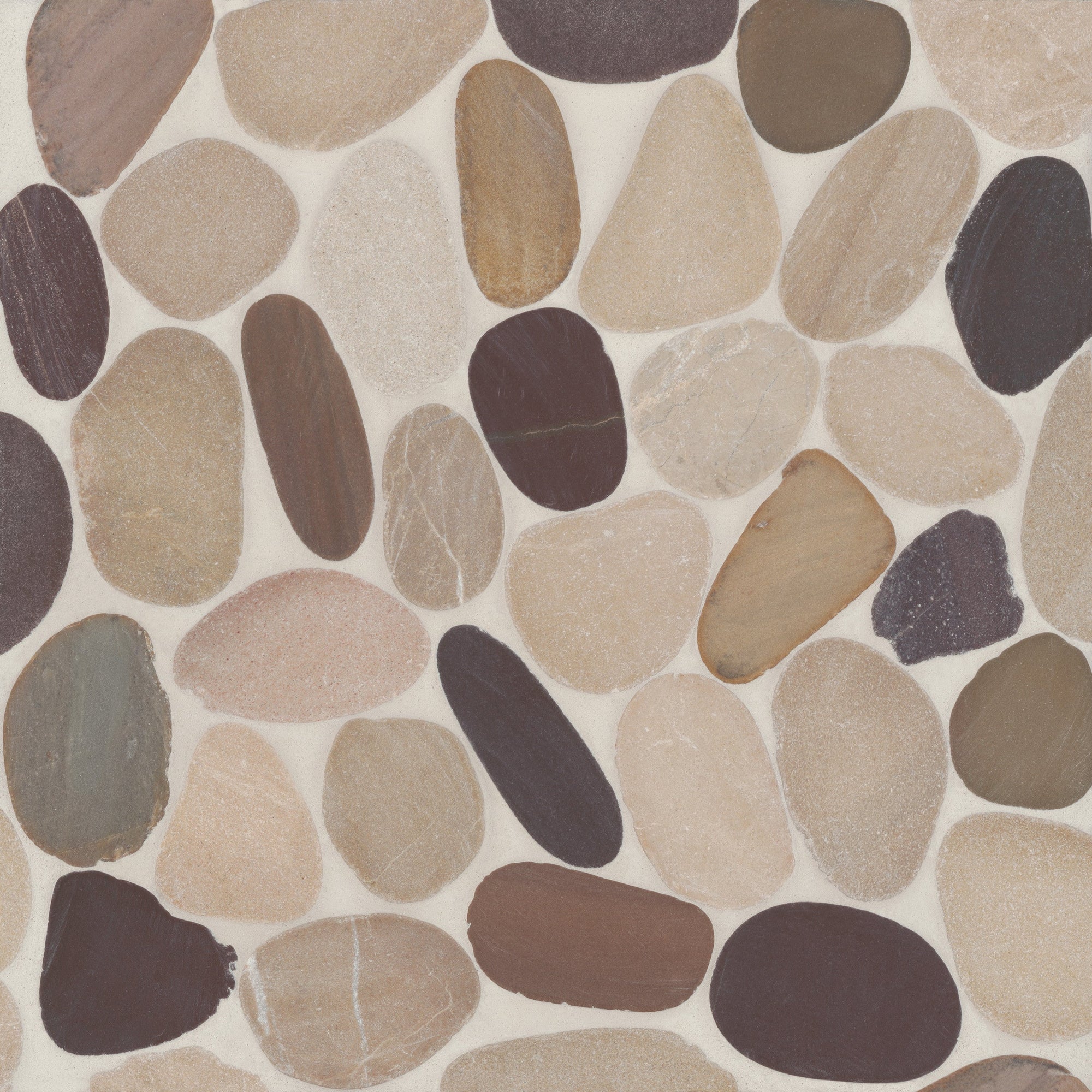 Bedrosians Tile & Stone - Waterbrook 12" x 12" Jumbo Sliced Pebble Mosaic Tile - Tan and Brown and Cherry