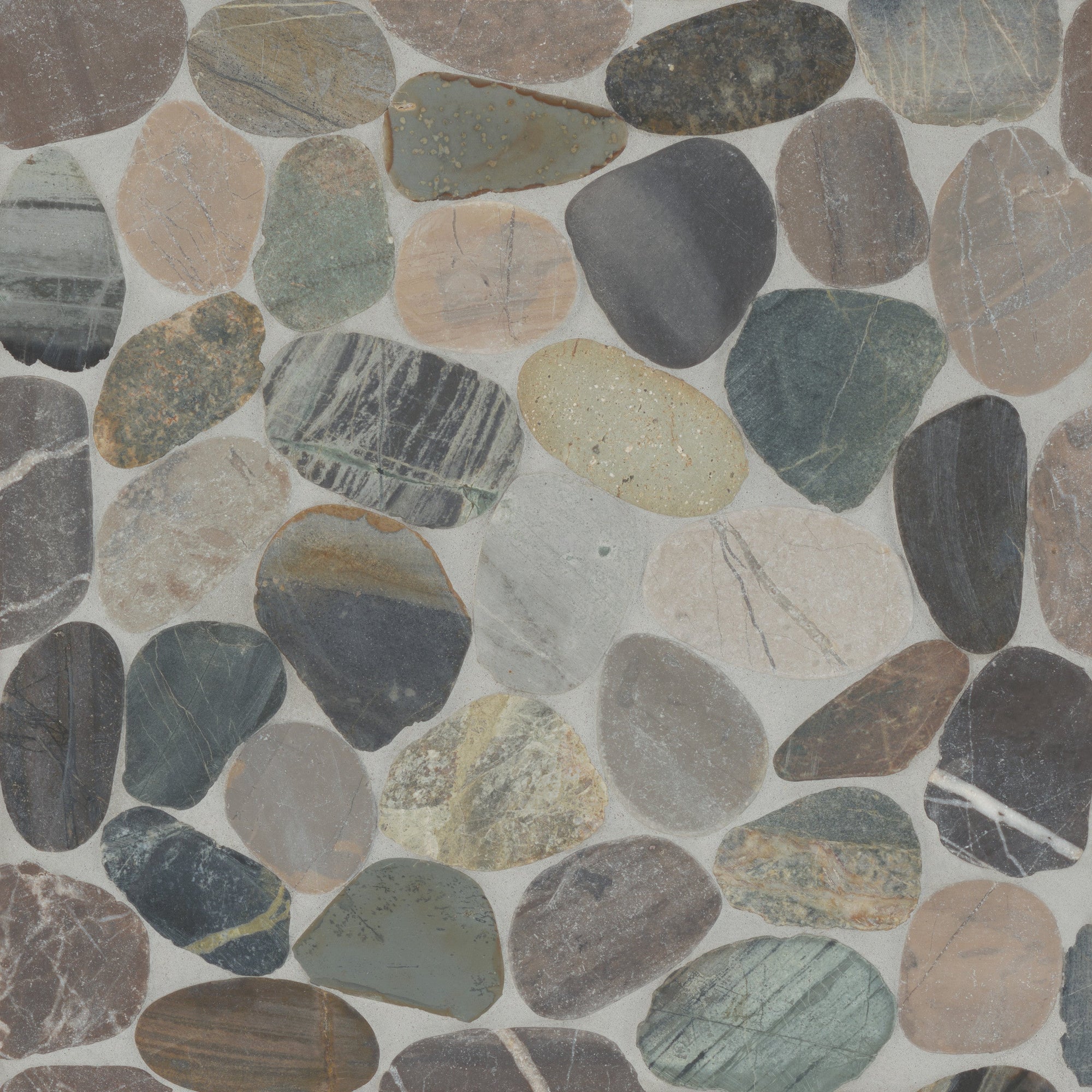 Bedrosians Tile & Stone - Waterbrook 12" x 12" Jumbo Sliced Pebble Mosaic Tile - Grey