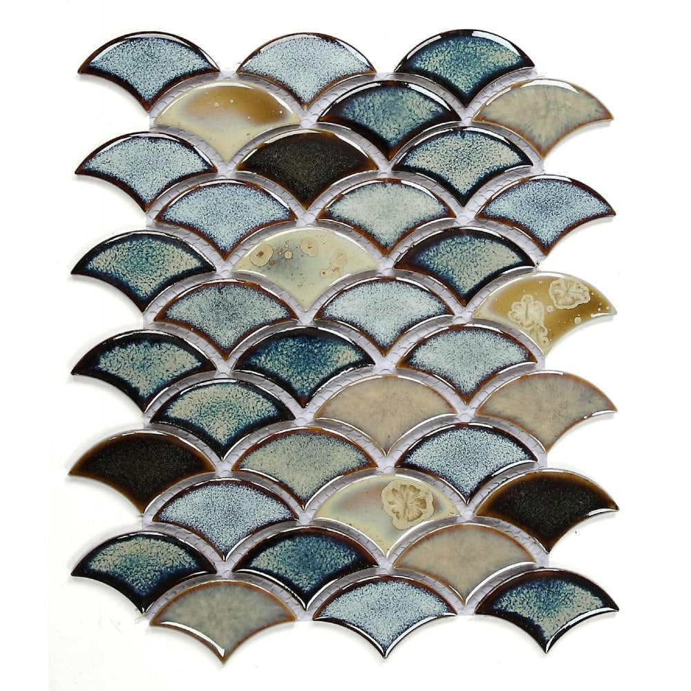 Elysium - Dragon Scale Olive 10 in. x 12 in. Porcelain Mosaic