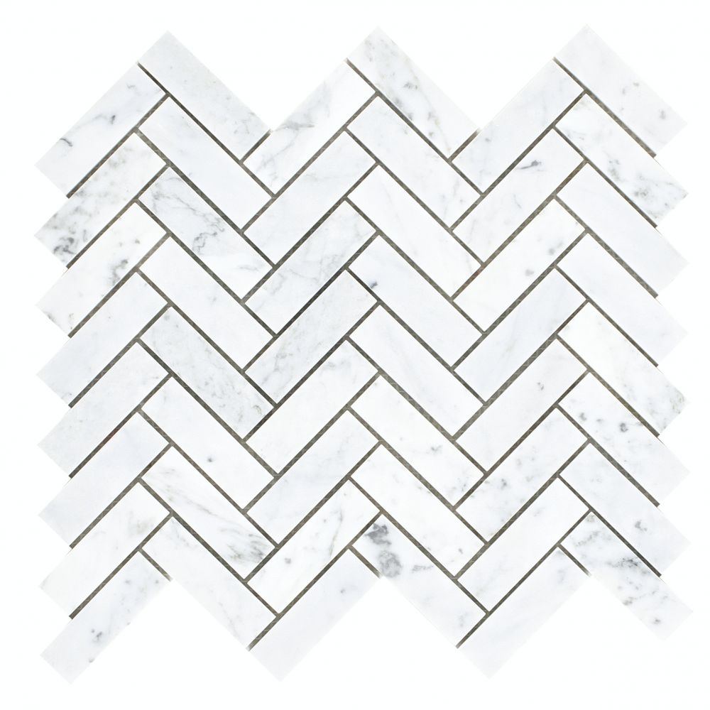 Elysium - Chevron Long Carrara 11 in. x 12.5 in. Marble Mosaic