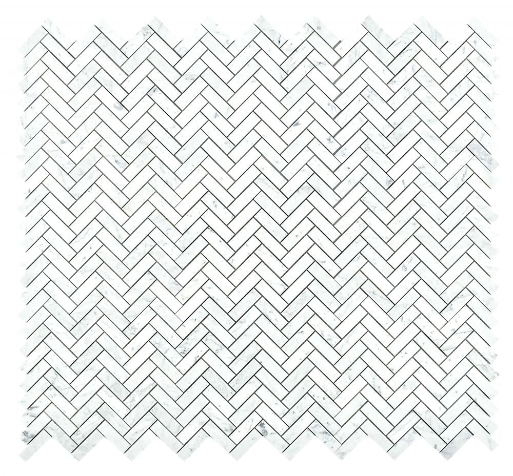 Elysium - Chevron Long Carrara 11 in. x 12.5 in. Marble Mosaic