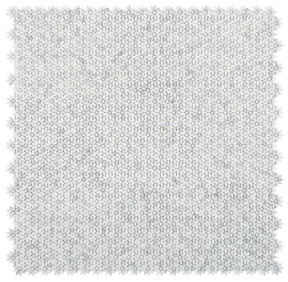 Elysium - Daisy Wild Carrara 12.5 in. x 12.75 in. Glass and Stone Mosaic