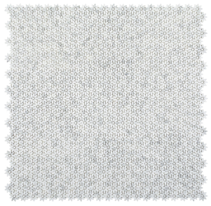 Elysium - Daisy Wild Carrara 12.5 in. x 12.75 in. Glass and Stone Mosaic