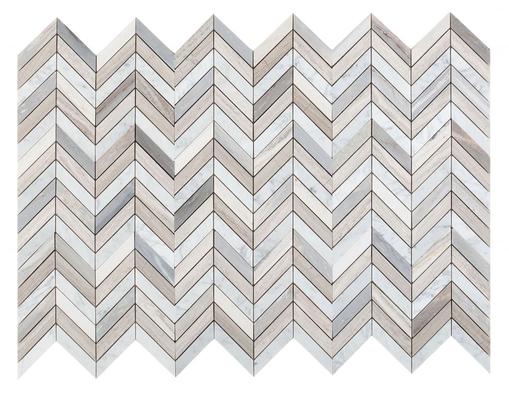 Elysium - Chevron Blue 8 in. x 12 in. Marble Mosaic