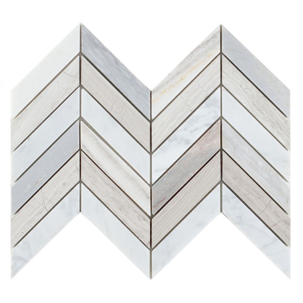 Elysium - Chevron Blue 8 in. x 12 in. Marble Mosaic