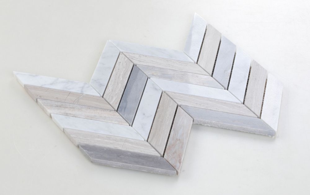 Elysium - Chevron Blue 8 in. x 12 in. Marble Mosaic